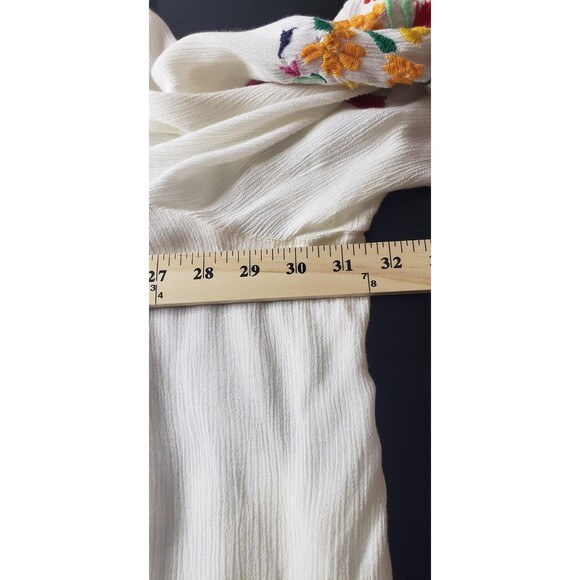 Roaman's Blouse Womens 32W White Embroidered Floral Boho Peasant Tunic Rayon Top - Picture 10 of 11